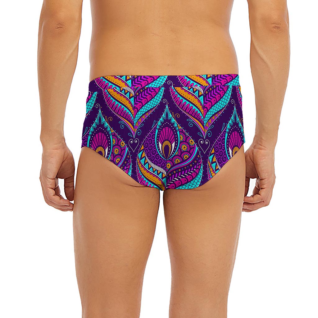 Purple Bohemian Peacock Feather Print Men's Briefs