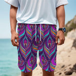 Purple Bohemian Peacock Feather Print Men's Cargo Shorts