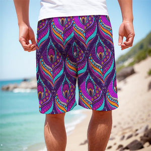 Purple Bohemian Peacock Feather Print Men's Cargo Shorts