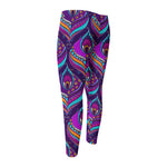 Purple Bohemian Peacock Feather Print Men's Compression Pants