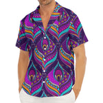 Purple Bohemian Peacock Feather Print Men's Deep V-Neck Shirt