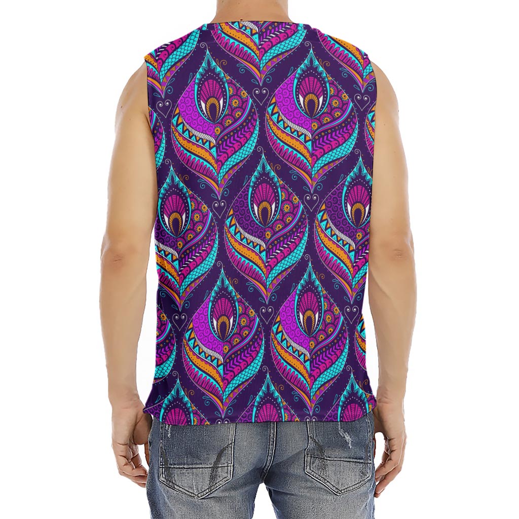 Purple Bohemian Peacock Feather Print Men's Fitness Tank Top