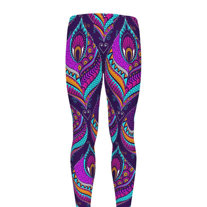 Purple Bohemian Peacock Feather Print Men's leggings