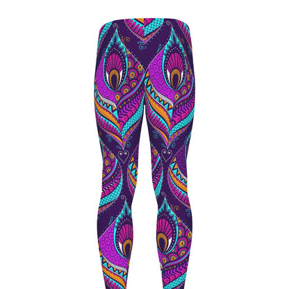 Purple Bohemian Peacock Feather Print Men's leggings
