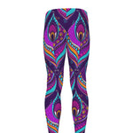 Purple Bohemian Peacock Feather Print Men's leggings