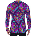 Purple Bohemian Peacock Feather Print Men's Long Sleeve T-Shirt