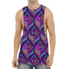 Purple Bohemian Peacock Feather Print Men's Muscle Tank Top