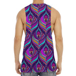 Purple Bohemian Peacock Feather Print Men's Muscle Tank Top