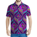 Purple Bohemian Peacock Feather Print Men's Polo Shirt