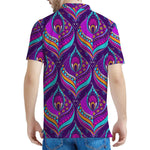 Purple Bohemian Peacock Feather Print Men's Polo Shirt