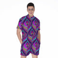 Purple Bohemian Peacock Feather Print Men's Romper