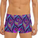Purple Bohemian Peacock Feather Print Men's Short Boxer Briefs
