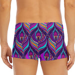 Purple Bohemian Peacock Feather Print Men's Short Boxer Briefs
