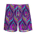 Purple Bohemian Peacock Feather Print Men's Athletic Shorts