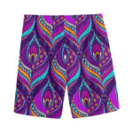 Purple Bohemian Peacock Feather Print Men's Sports Shorts