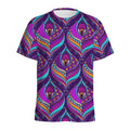 Purple Bohemian Peacock Feather Print Men's Athletic T-Shirt
