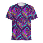 Purple Bohemian Peacock Feather Print Men's Sports T-Shirt