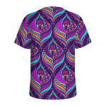 Purple Bohemian Peacock Feather Print Men's Sports T-Shirt
