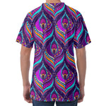 Purple Bohemian Peacock Feather Print Men's Velvet T-Shirt