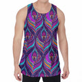 Purple Bohemian Peacock Feather Print Men's Velvet Tank Top