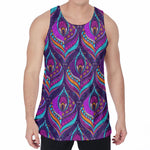 Purple Bohemian Peacock Feather Print Men's Velvet Tank Top