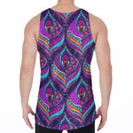Purple Bohemian Peacock Feather Print Men's Velvet Tank Top
