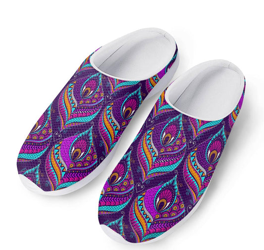 Purple Bohemian Peacock Feather Print Mesh Casual Shoes