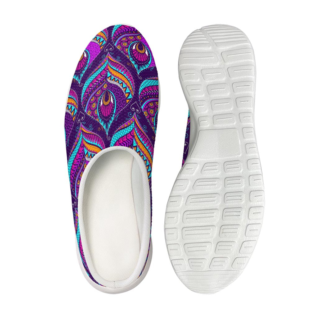Purple Bohemian Peacock Feather Print Mesh Casual Shoes