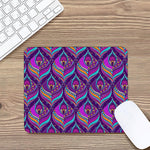 Purple Bohemian Peacock Feather Print Mouse Pad