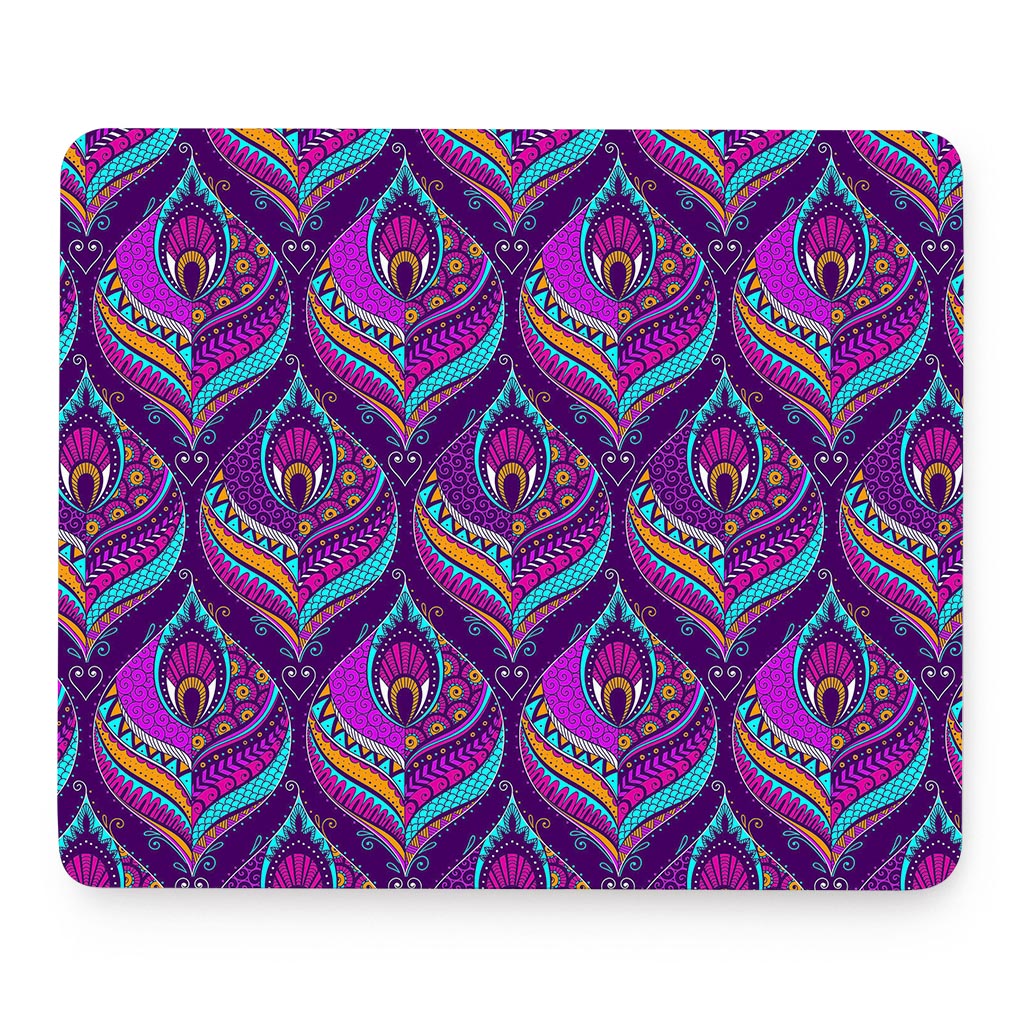 Purple Bohemian Peacock Feather Print Mouse Pad