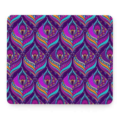 Purple Bohemian Peacock Feather Print Mouse Pad
