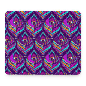 Purple Bohemian Peacock Feather Print Mouse Pad