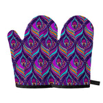 Purple Bohemian Peacock Feather Print Oven Mitts