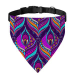 Purple Bohemian Peacock Feather Print Over The Collar Dog Bandana