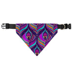 Purple Bohemian Peacock Feather Print Over The Collar Dog Bandana