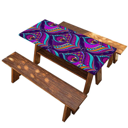 Purple Bohemian Peacock Feather Print Picnic Table Cover