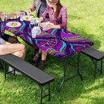 Purple Bohemian Peacock Feather Print Picnic Table Cover