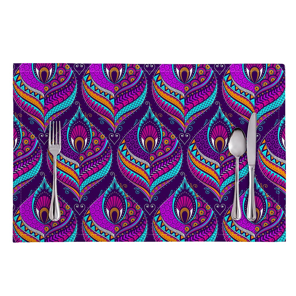Purple Bohemian Peacock Feather Print Placemat