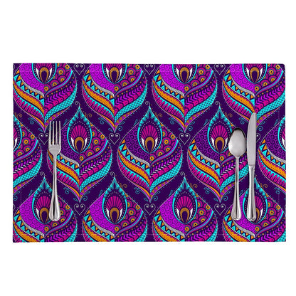 Purple Bohemian Peacock Feather Print Placemat