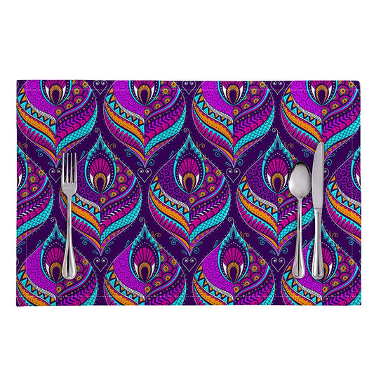 Purple Bohemian Peacock Feather Print Placemat