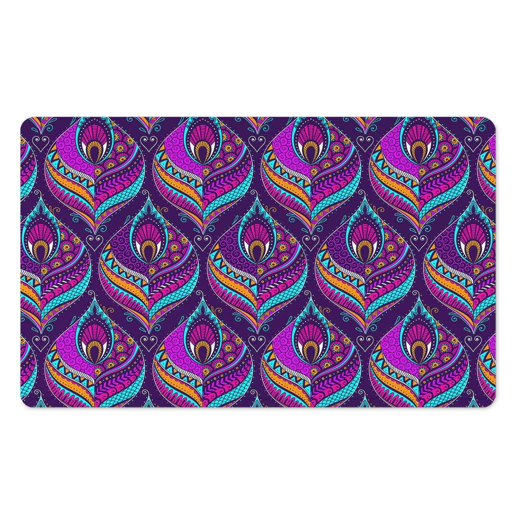 Purple Bohemian Peacock Feather Print Polyester Doormat