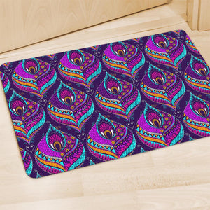 Purple Bohemian Peacock Feather Print Polyester Doormat