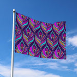 Purple Bohemian Peacock Feather Print Polyester Flag