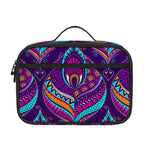 Purple Bohemian Peacock Feather Print Portable Lunch Bag