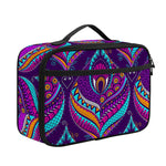 Purple Bohemian Peacock Feather Print Portable Lunch Bag