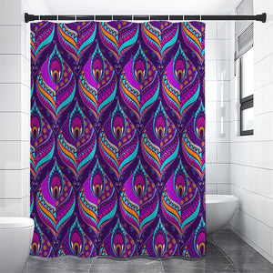 Purple Bohemian Peacock Feather Print Premium Shower Curtain