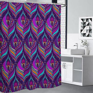 Purple Bohemian Peacock Feather Print Premium Shower Curtain