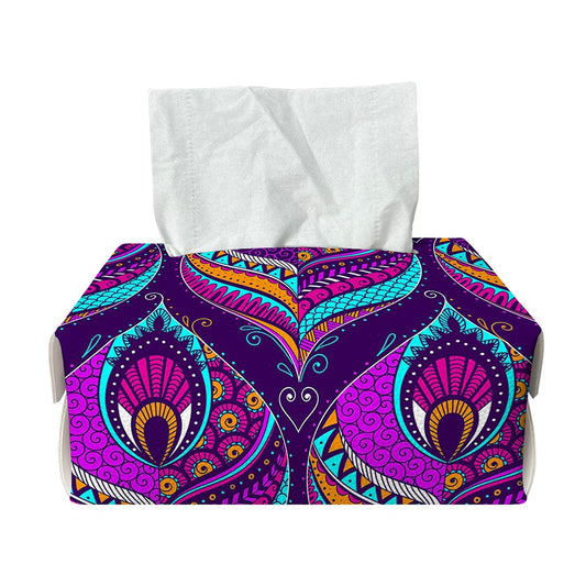 Purple Bohemian Peacock Feather Print Rectangle Tissue Box Cover