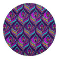 Purple Bohemian Peacock Feather Print Round Blanket