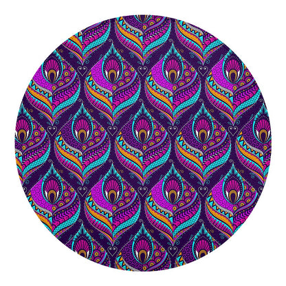 Purple Bohemian Peacock Feather Print Round Blanket